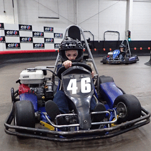 Junior Go Kart Driver in a Family Go Kart Race